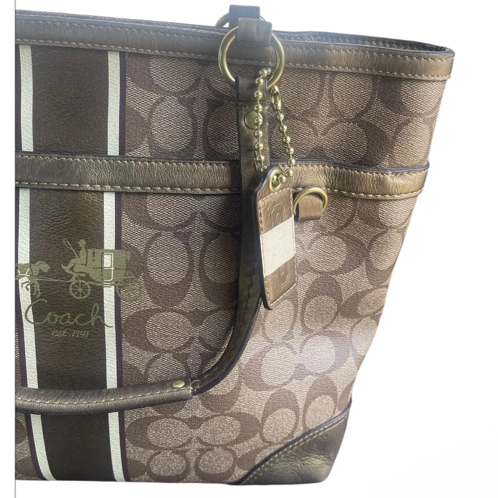 Sold Coach Heritage Brown Signature Tote Bag-Preowned - Picture 5 of 10